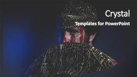  Presentation with warrior - Colorful presentation theme enhanced with greek war sword - medieval bearded man warrior backdrop and a dark gray colored foreground