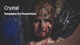  Presentation with greek mythology - Presentation theme featuring greek war sword - mythology bearded man warrior background and a dark gray colored foreground