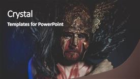  Presentation with geometric shapes - Slide set having greek war sword - viking magician fighter with shield background and a dark gray colored foreground