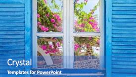  Presentation with subtle blue green - Presentation with greek window with blue shutters background and a teal colored foreground