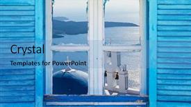  Presentation with greek - Presentation theme having greek window with blue shutters background and a teal colored foreground