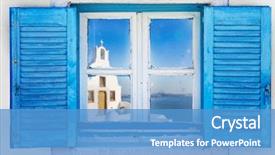  Presentation with frames blue green - Presentation theme featuring greek window with blue shutters background and a teal colored foreground
