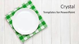  Presentation with green plate - Theme having green - empty plate and towel background and a white colored foreground