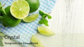  Presentation with napkin - Audience pleasing theme consisting of green - fresh limes on blue napkin backdrop and a soft green colored foreground