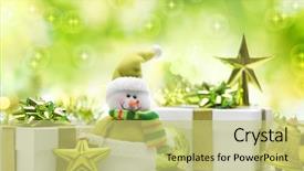  Presentation with snowman - Audience pleasing slides consisting of green - snowman and gift boxes backdrop and a yellow colored foreground