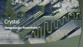  Presentation with circuit board - Slides consisting of green - very narrow dof background and a dark gray colored foreground