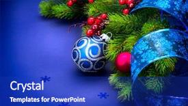  Presentation with blue ribbon - Colorful PPT layouts enhanced with 2016 green - christmas blue baubles with ribbon backdrop and a royal blue colored foreground