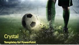  Presentation with goal - Cool new slides with green 3d - soccer goal moment mixed media backdrop and a tawny brown colored foreground