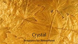  Presentation with green maple leaves - Audience pleasing slides consisting of green abstract solid - golden maple tree leaves background backdrop and a gold colored foreground