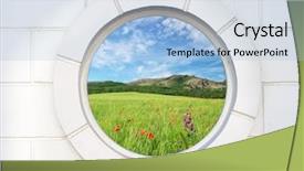  Presentation with old white antique frame - Amazing PPT theme having green abstract solid - old white antique round window backdrop and a light blue colored foreground