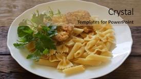  Presentation with green plate - Slide deck featuring green abstract solid - plate of pasta and meat background and a coral colored foreground