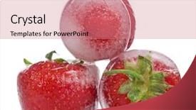  Presentation with ice frozen - Presentation design enhanced with green abstract solid - strawberry frozen in ice cube background and a coral colored foreground