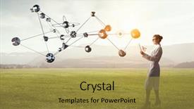  Presentation with research - Theme with green advanced - scientist woman doing research mixed background and a gold colored foreground