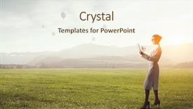  Presentation with advanced - PPT theme featuring green advanced - scientist woman doing research mixed background and a sky blue colored foreground