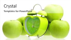  Presentation with green apples - Amazing PPT layouts having green alarm clock and apples backdrop and a white colored foreground