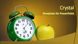  Presentation with dark green - Audience pleasing slide deck consisting of green alarm clock with apple backdrop and a tawny brown colored foreground