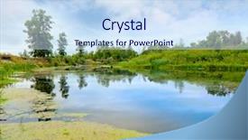  Presentation with green morning - Slide deck with green algae - morning landscape on river background and a sky blue colored foreground