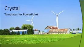  Presentation with green power - Theme consisting of green alternative clean power wind turbines on farm background and a light blue colored foreground