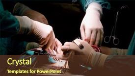  Presentation with operation room - Cool new slide deck with green ambulances - hands of surgeons in operation backdrop and a tawny brown colored foreground