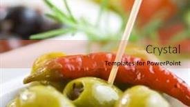  Presentation with olive green - Theme enhanced with green-and-black-olives-olive background and a red colored foreground