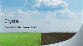  Presentation with blue green - Colorful presentation enhanced with green and black ploughed field under blue sky backdrop and a light blue colored foreground