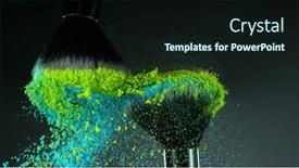  Presentation with brushes makeup - Presentation design with green-and-blue-makeup-powder background and a wine colored foreground