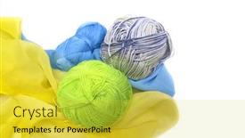  Presentation with blue green - Slide set having green-and-blue-yarn-balls and a yellow colored foreground