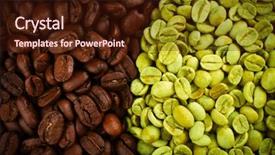  Presentation with green coffee beans - Audience pleasing PPT layouts consisting of green and brown coffee beans backdrop and a wine colored foreground