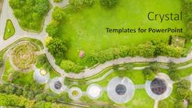  Presentation with green city - Audience pleasing PPT theme consisting of green-and-funny-park backdrop and a gold colored foreground