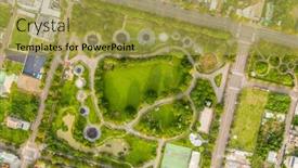  Presentation with green city - Slide set having green-and-funny-park background and a yellow colored foreground