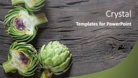  Presentation with edible flower - Colorful slide set enhanced with green-and-purple-artichoke-flower backdrop and a gray colored foreground