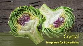  Presentation with edible flower - Slide set consisting of green-and-purple-artichoke-flower background and a tawny brown colored foreground