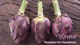  Presentation with edible flower - Presentation theme consisting of green-and-purple-artichoke-flower background and a tawny brown colored foreground