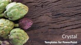  Presentation with edible flower - Audience pleasing PPT layouts consisting of green-and-purple-artichoke-flower backdrop and a dark gray colored foreground