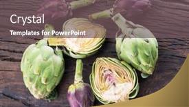  Presentation with edible flower - Slide deck with green-and-purple-artichoke-flower background and a dark gray colored foreground