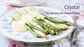  Presentation with green plate - Slide deck with green and white asparagus background and a sky blue colored foreground