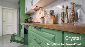  Presentation with kitchen furniture - Slide set enhanced with green-and-white-colored-modern background and a ocean colored foreground