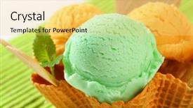  Presentation with dessert waffle ice cream and cake - Presentation design enhanced with green and yellow ice cream background and a yellow colored foreground