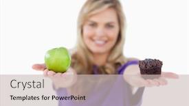  Presentation with muffin - Slide deck having green apple and a muffin being held by a woman against a white background background and a soft green colored foreground