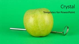  Presentation with green color - PPT theme consisting of green apple and dental tool on color background background and a ocean colored foreground