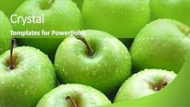  Presentation with green apple - Colorful presentation theme enhanced with beautiful panorama taken from boat in croatia sea landscape during summer backdrop and a gray colored foreground