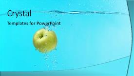  Presentation with water color - Audience pleasing theme consisting of green apple falling into water backdrop and a cyan colored foreground