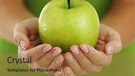  Presentation with green apple - Presentation having green apple in woman hands background and a coral colored foreground
