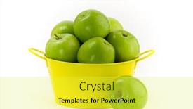  Presentation with green apples - Amazing slide deck having green apples and yellow bucket on white background backdrop and a yellow colored foreground
