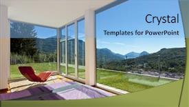  Presentation with green architecture - Beautiful PPT theme featuring green architecture - beautiful house modern style room backdrop and a light blue colored foreground