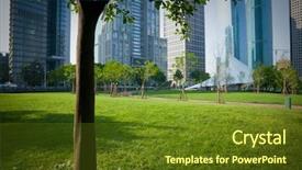  Presentation with green architecture - Audience pleasing presentation theme consisting of green architecture - modern building of the lujiazui backdrop and a tawny brown colored foreground