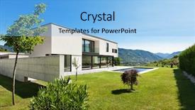  Presentation with green architecture - Audience pleasing PPT layouts consisting of green architecture - modern villa with pool view backdrop and a light blue colored foreground