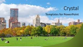  Presentation with green architecture - Amazing PPT layouts having green architecture - new york city manhattan skyline backdrop and a light blue colored foreground