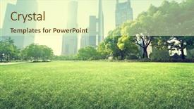  Presentation with green architecture - Audience pleasing PPT theme consisting of green architecture - park in lujiazui financial centre backdrop and a soft green colored foreground