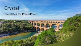  Presentation with aqueduct - Slides having green architecture - three-tiered aqueduct pont du gard background and a light blue colored foreground
